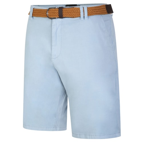 KAM Belted Oxford Stretch Chino Shorts Powder Blue